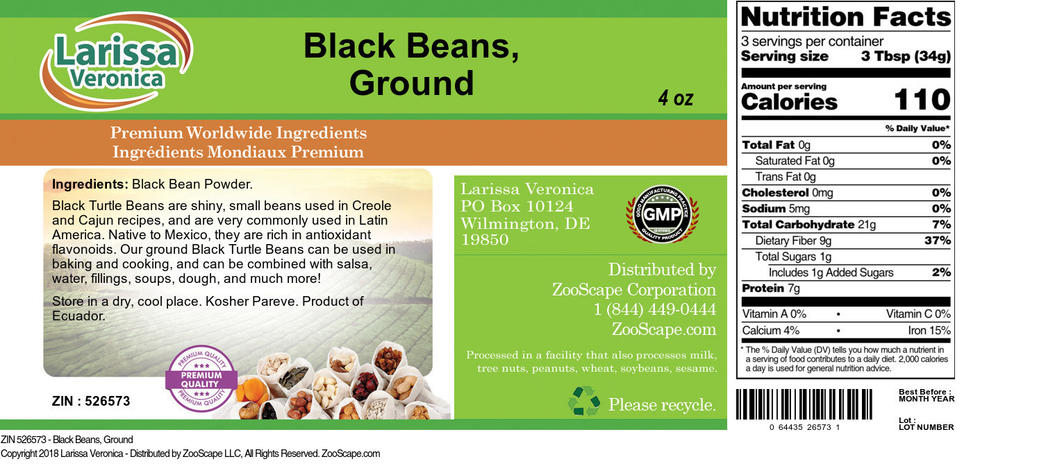 Black Beans, Ground - Label