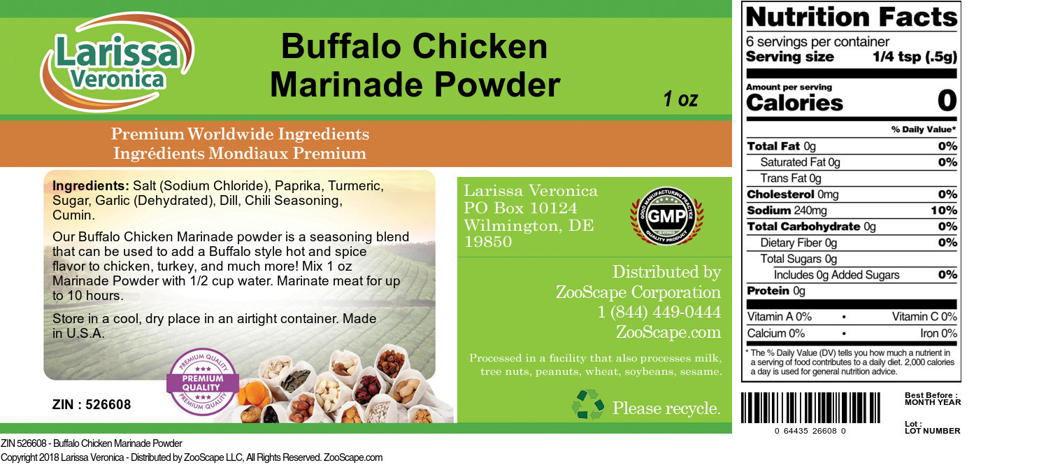 Buffalo Chicken Marinade Powder - Label