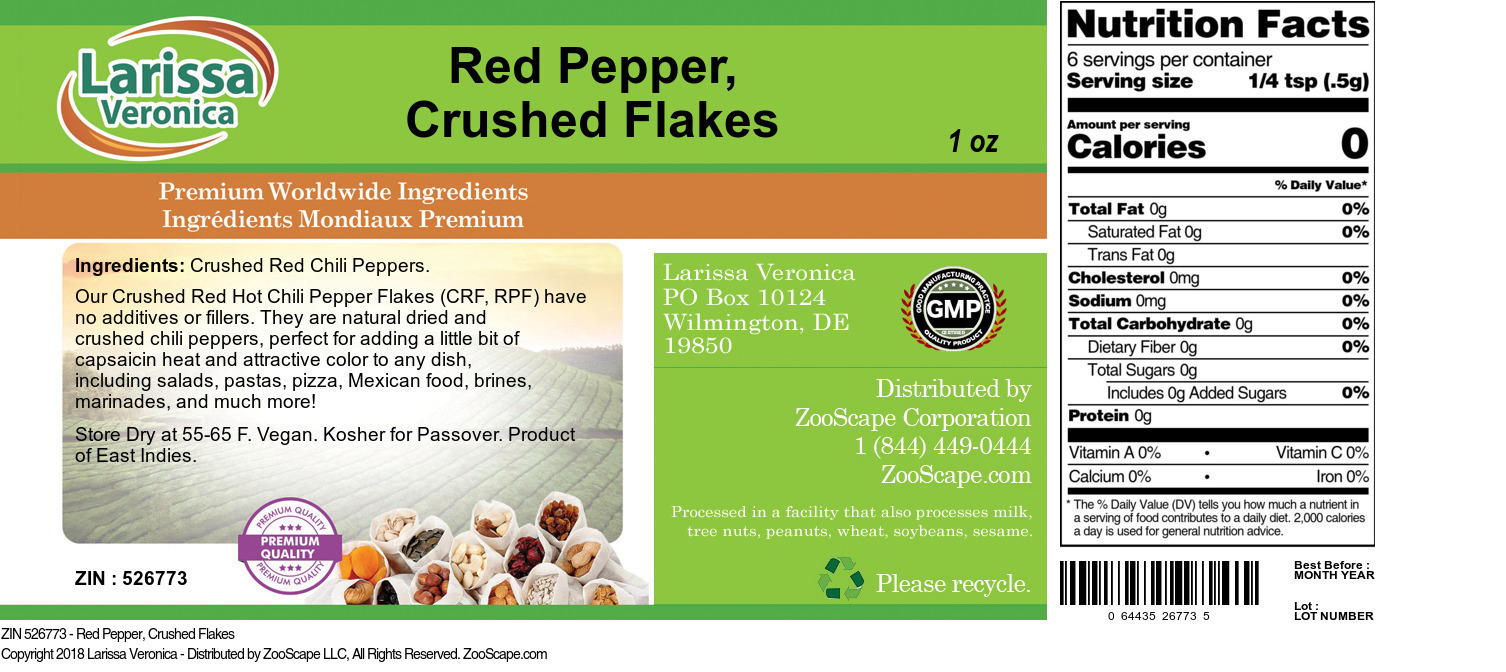 Red Pepper, Crushed Flakes - Label