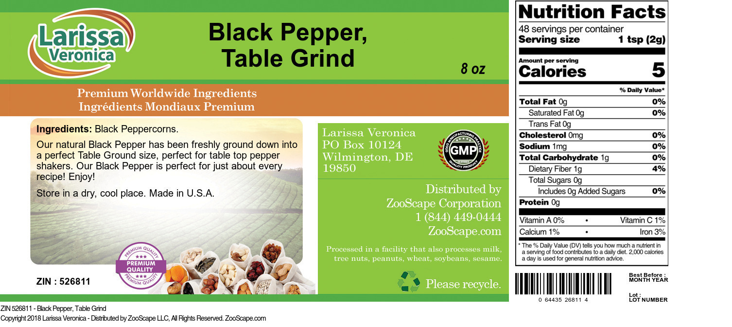 Black Pepper, Table Grind - Label