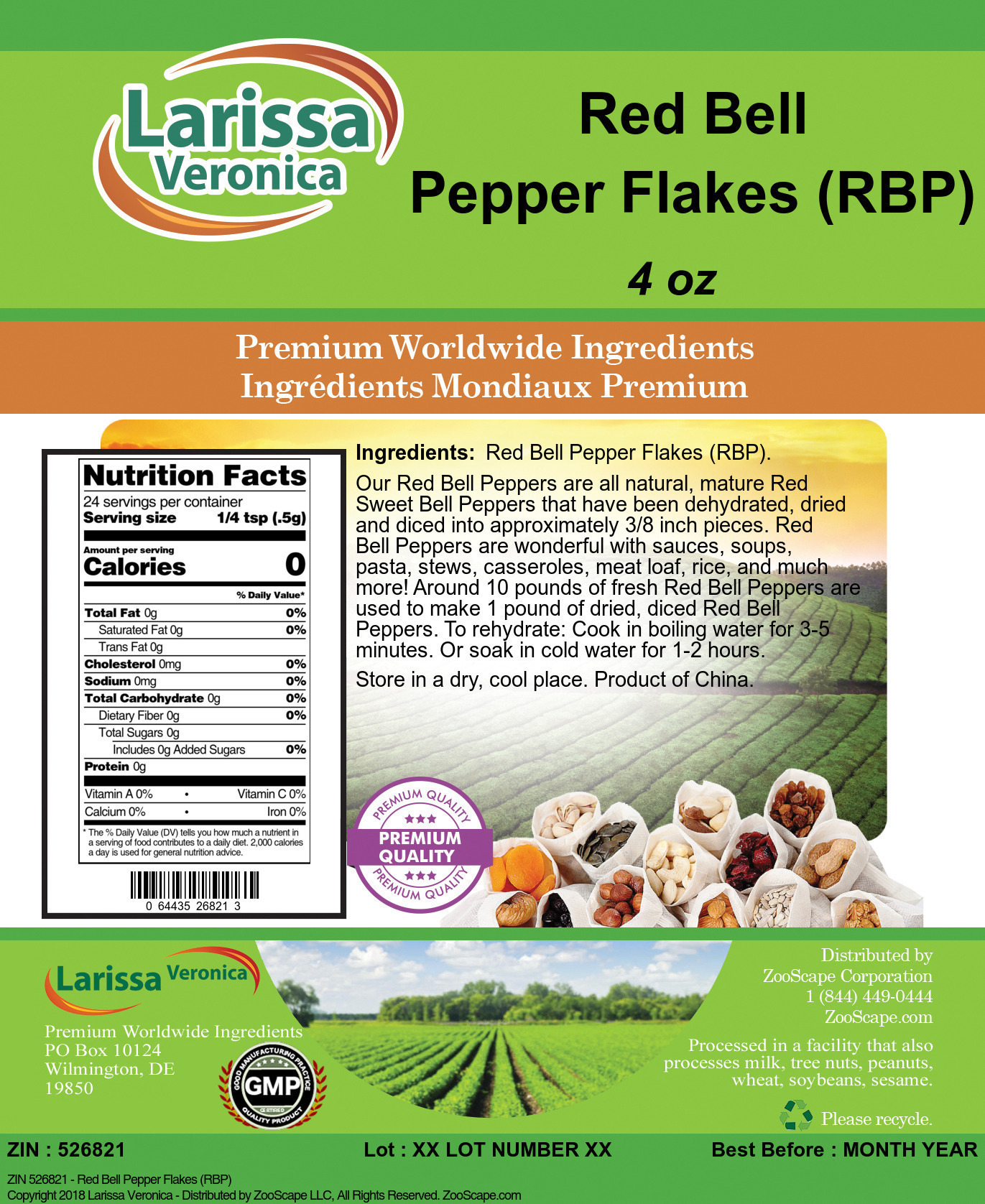 Red Bell Pepper Flakes (RBP) - Label