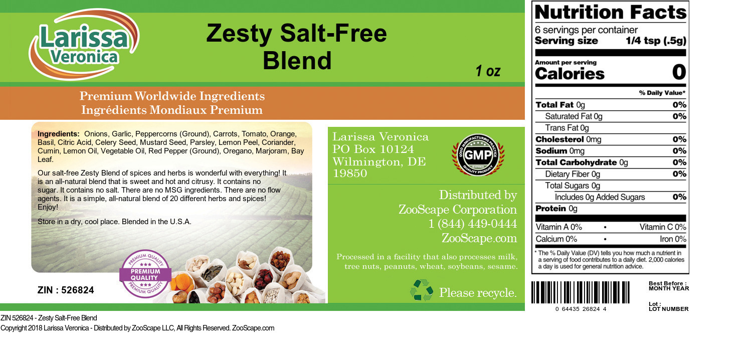 Zesty Salt-Free Blend - Label