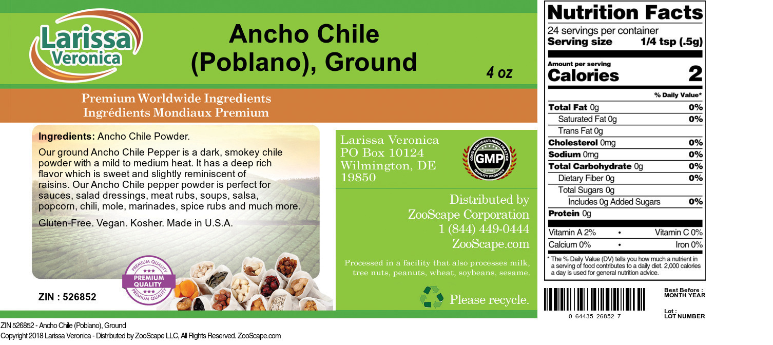 Ancho Chile (Poblano), Ground - Label