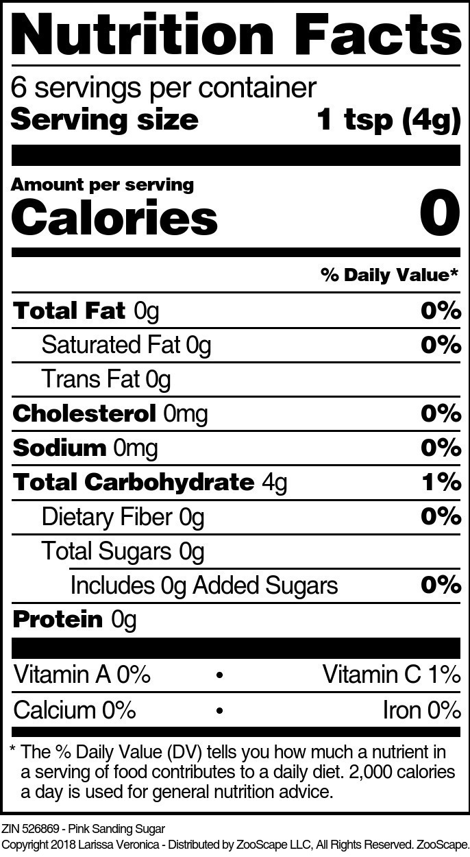 Pink Sanding Sugar - Supplement / Nutrition Facts
