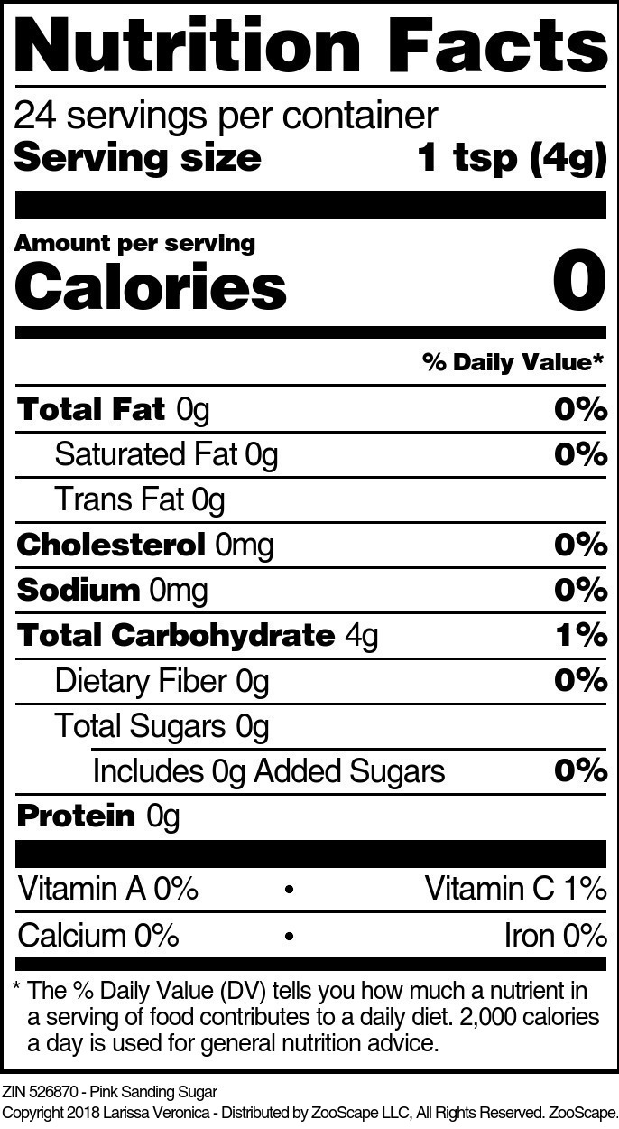 Pink Sanding Sugar - Supplement / Nutrition Facts