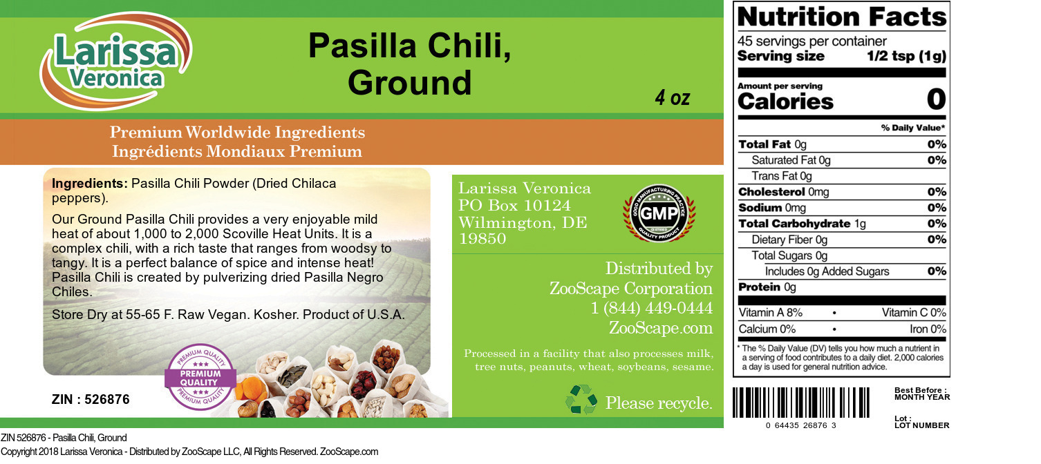 Pasilla Chili, Ground - Label