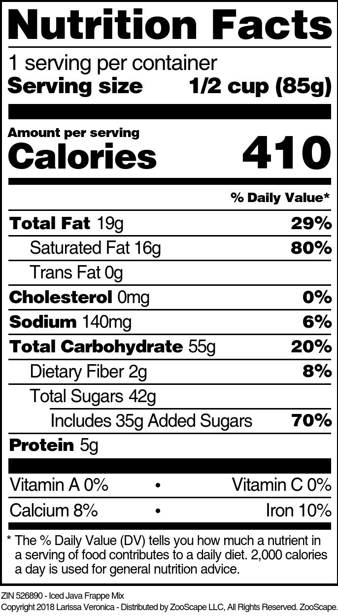 Iced Java Frappe Mix - Supplement / Nutrition Facts