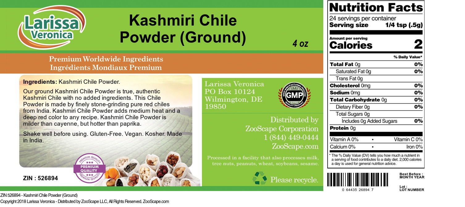 Kashmiri Chile Powder (Ground) - Label
