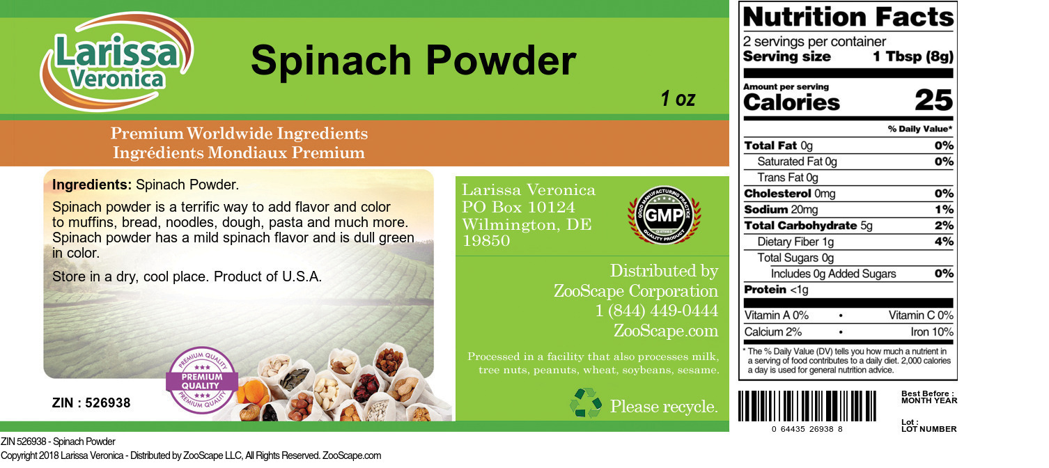 Spinach Powder - Label