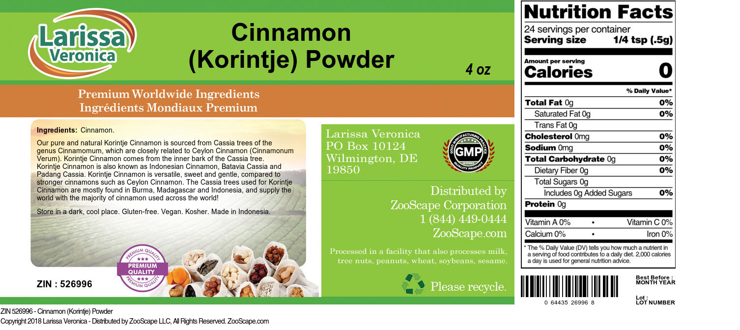Cinnamon (Korintje) Powder - Label