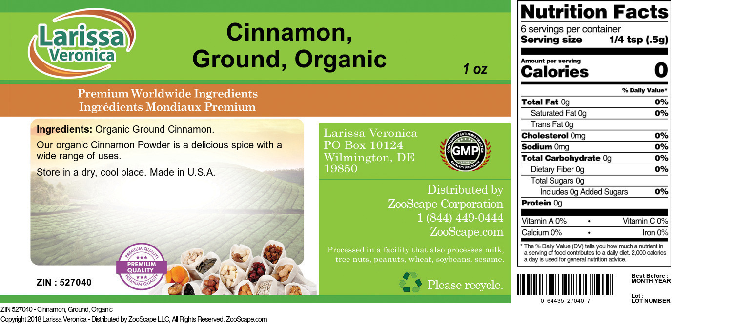 Cinnamon, Ground, Organic - Label