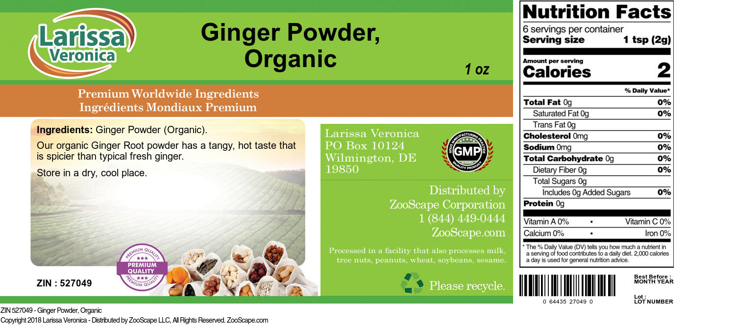 Ginger Powder, Organic - Label