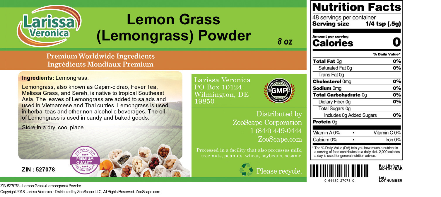 Lemon Grass (Lemongrass) Powder - Label