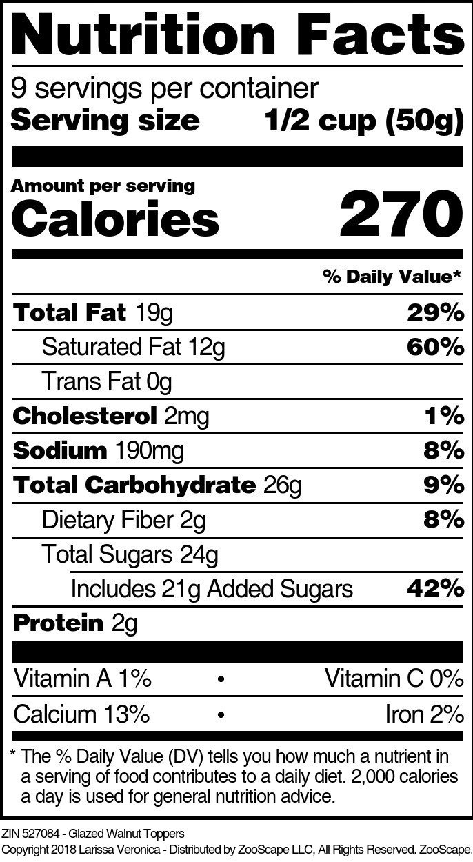 Glazed Walnut Toppers - Supplement / Nutrition Facts