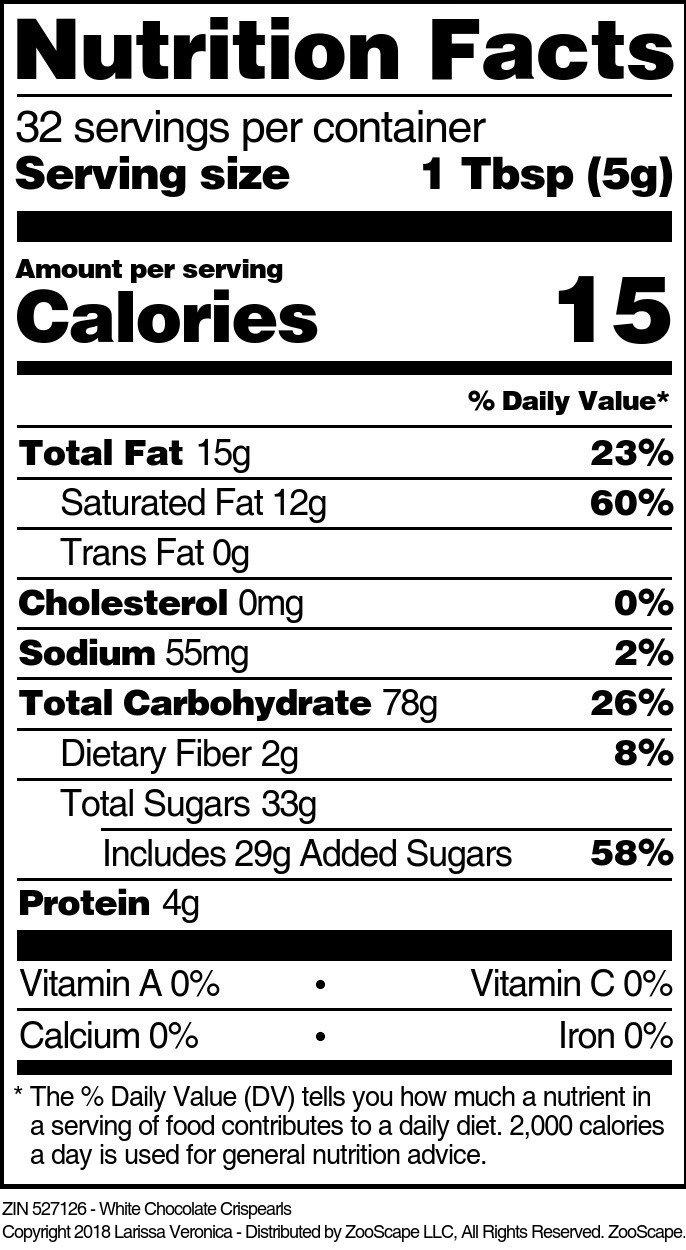 White Chocolate Crispearls - Supplement / Nutrition Facts