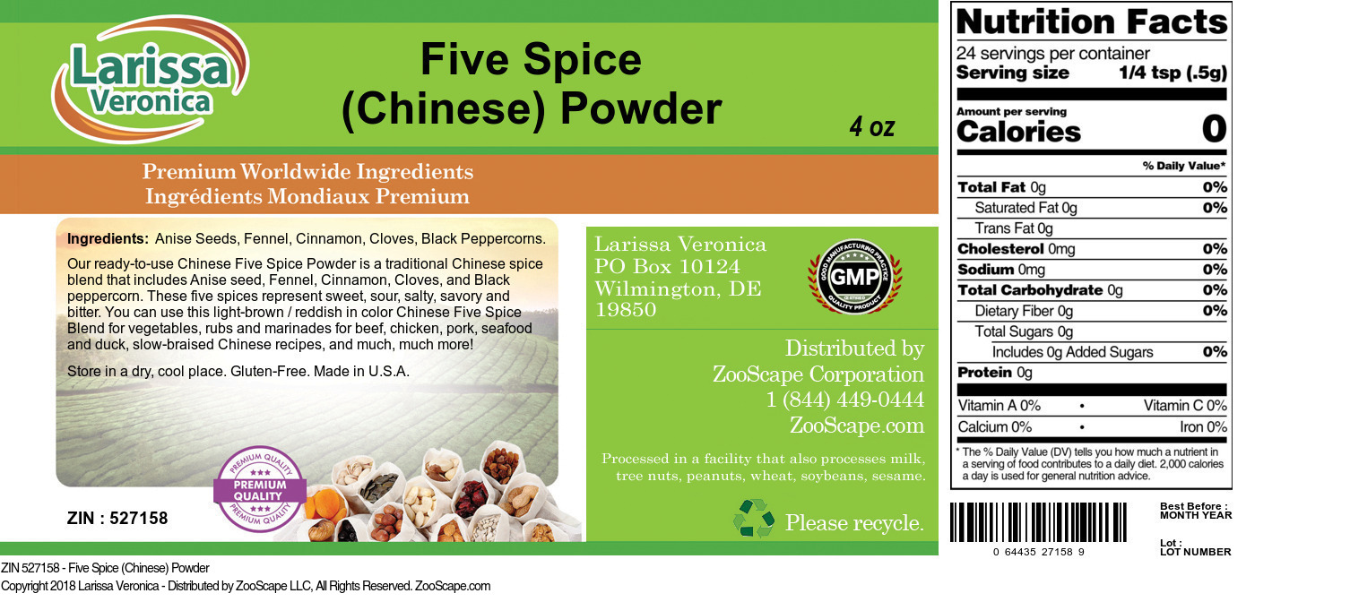 Five Spice (Chinese) Powder - Label