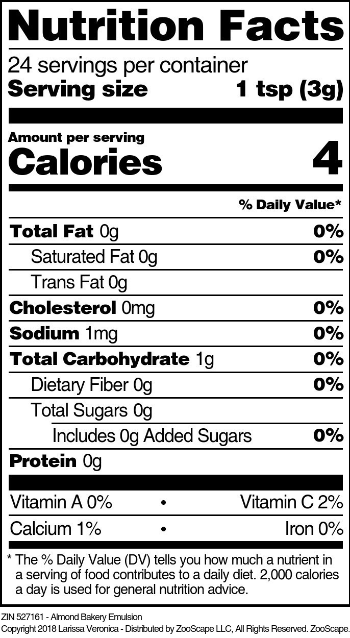 Almond Bakery Emulsion - Supplement / Nutrition Facts