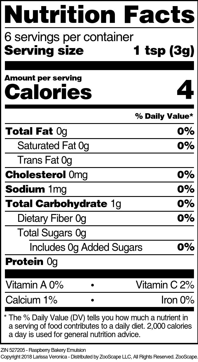 Raspberry Bakery Emulsion - Supplement / Nutrition Facts
