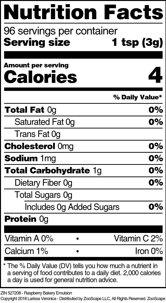 Raspberry Bakery Emulsion - Supplement / Nutrition Facts