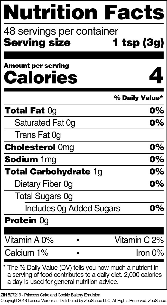 Princess Cake and Cookie Bakery Emulsion - Supplement / Nutrition Facts