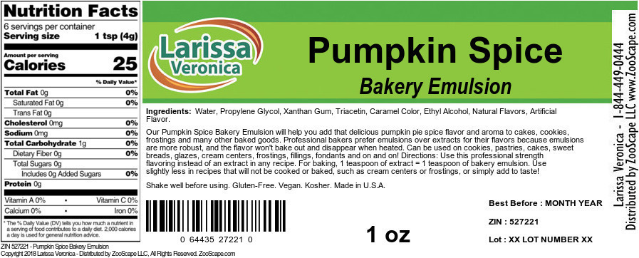 Pumpkin Spice Bakery Emulsion - Label