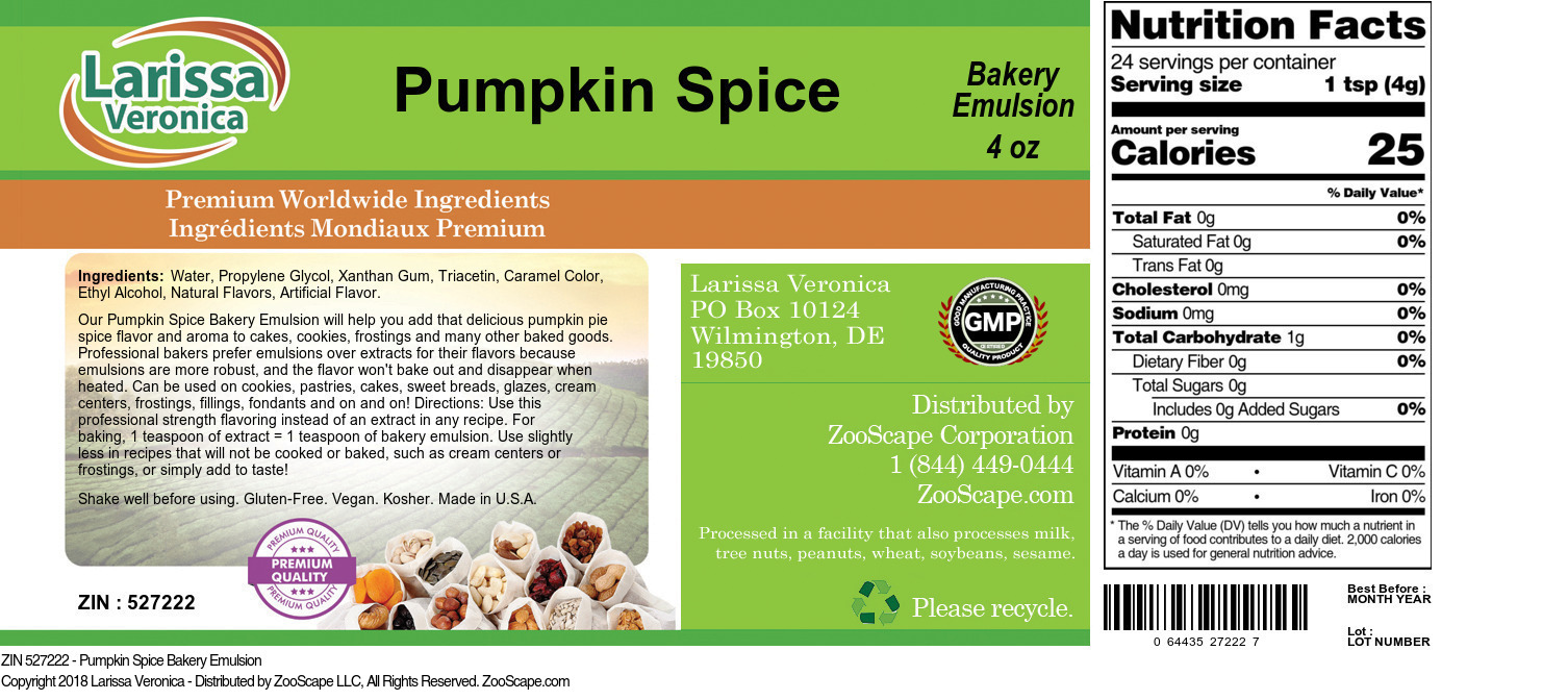 Pumpkin Spice Bakery Emulsion - Label