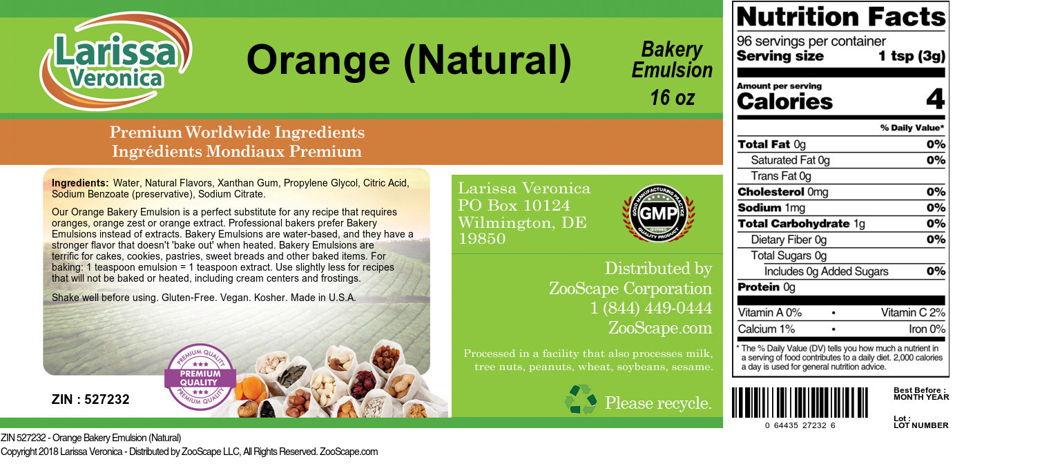 Orange Bakery Emulsion (Natural) - Label