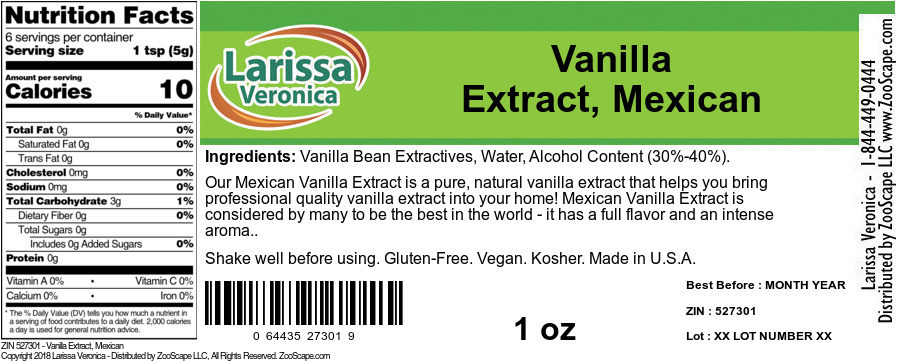 Vanilla Extract, Mexican - Label