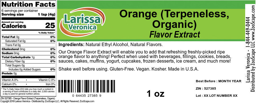 Orange Flavor Extract (Terpeneless, Organic) - Label