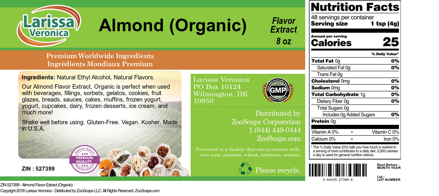 Almond Flavor Extract (Organic) - Label