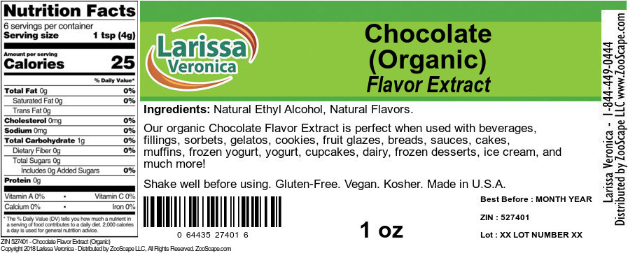 Chocolate Flavor Extract (Organic) - Label