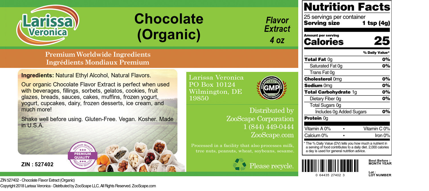 Chocolate Flavor Extract (Organic) - Label
