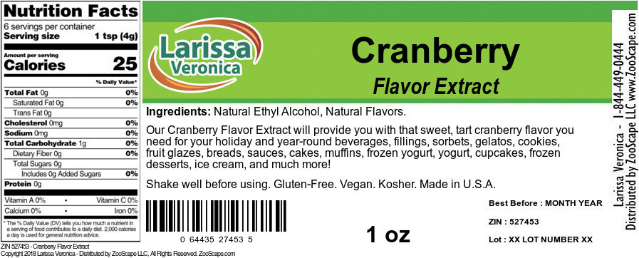 Cranberry Flavor Extract - Label