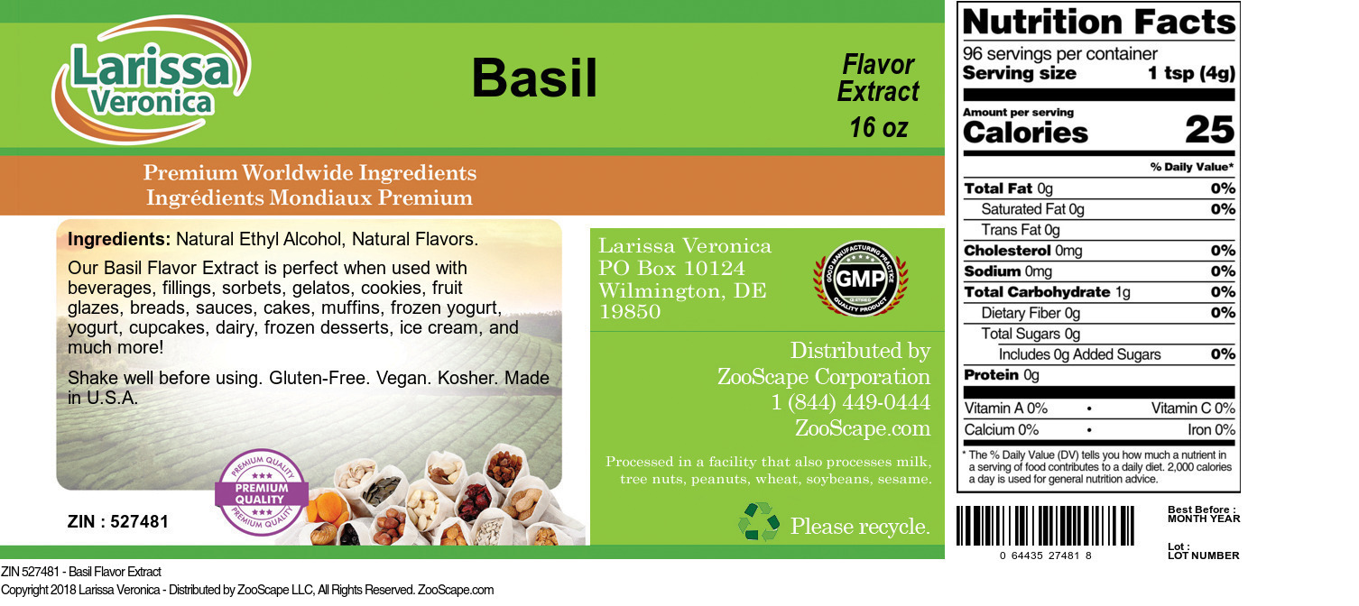 Basil Flavor Extract - Label