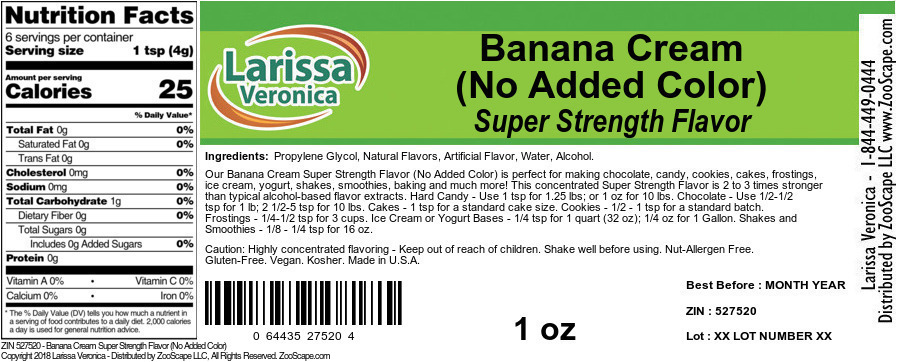 Banana Cream Super Strength Flavor (No Added Color) - Label