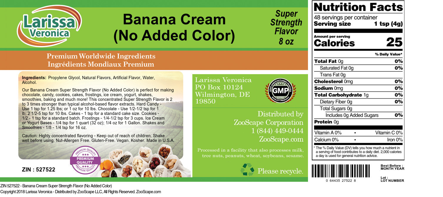 Banana Cream Super Strength Flavor (No Added Color) - Label