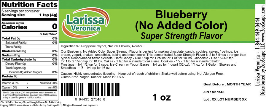 Blueberry Super Strength Flavor (No Added Color) - Label