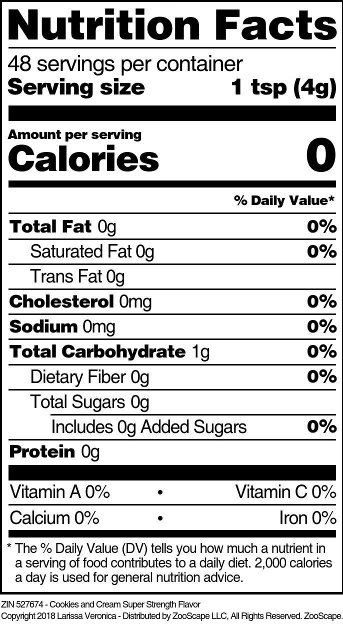 Cookies and Cream Super Strength Flavor - Supplement / Nutrition Facts