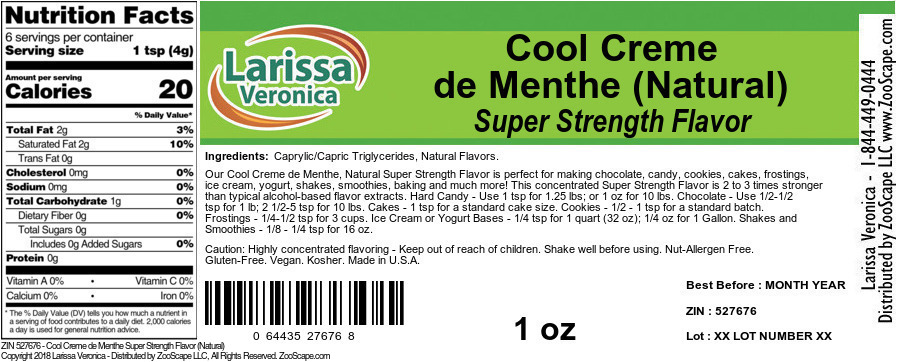 Cool Creme de Menthe Super Strength Flavor (Natural) - Label