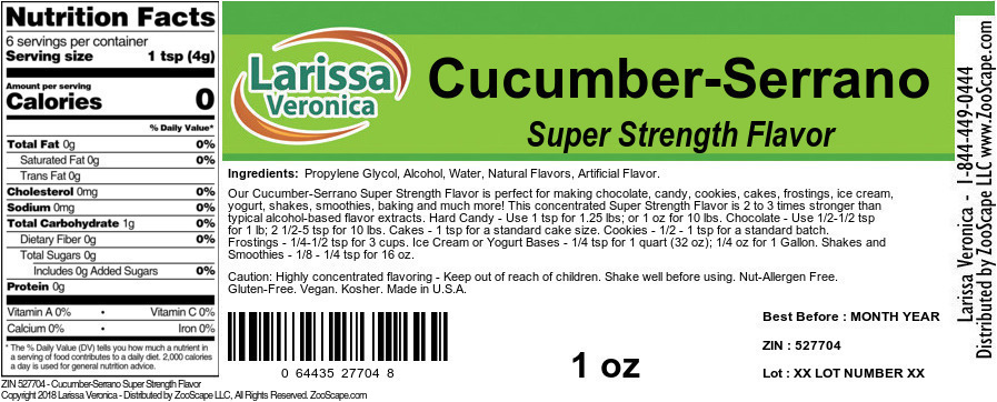 Cucumber-Serrano Super Strength Flavor - Label