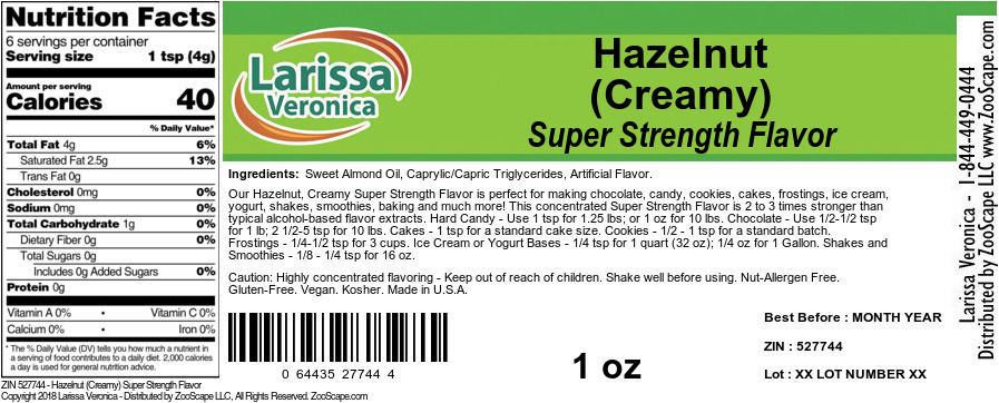 Hazelnut (Creamy) Super Strength Flavor - Label