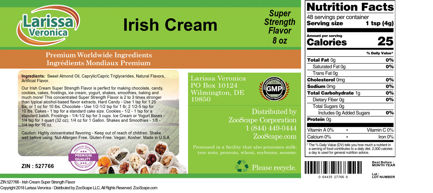 Irish Cream Super Strength Flavor - Label