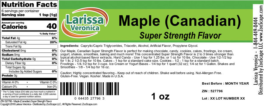 Maple (Canadian) Super Strength Flavor - Label