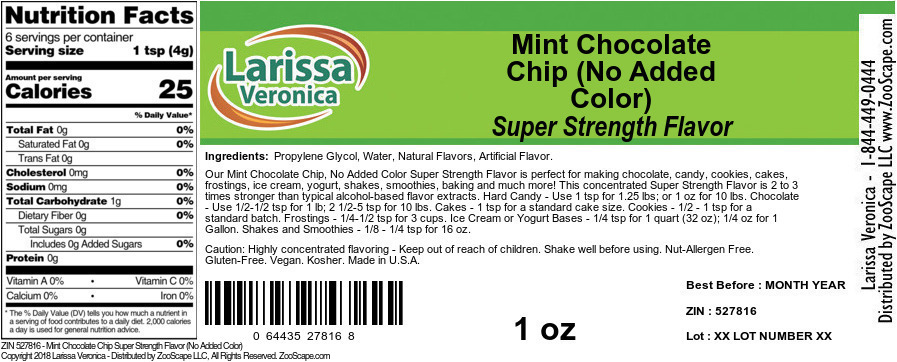 Mint Chocolate Chip Super Strength Flavor (No Added Color) - Label