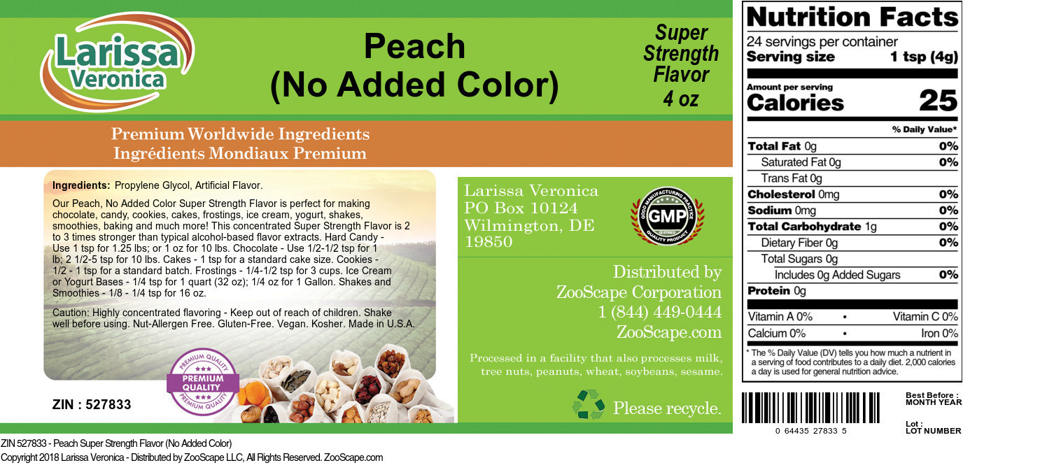 Peach Super Strength Flavor (No Added Color) - Label