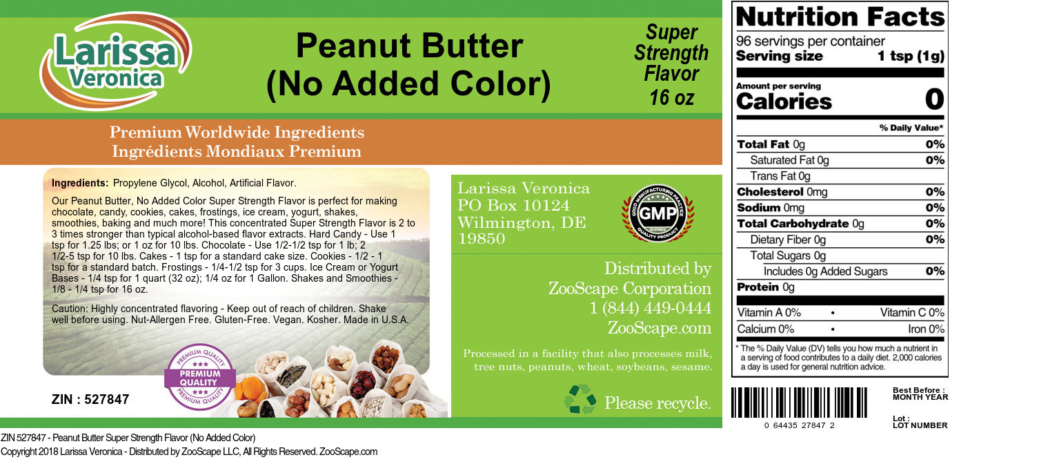 Peanut Butter Super Strength Flavor (No Added Color) - Label