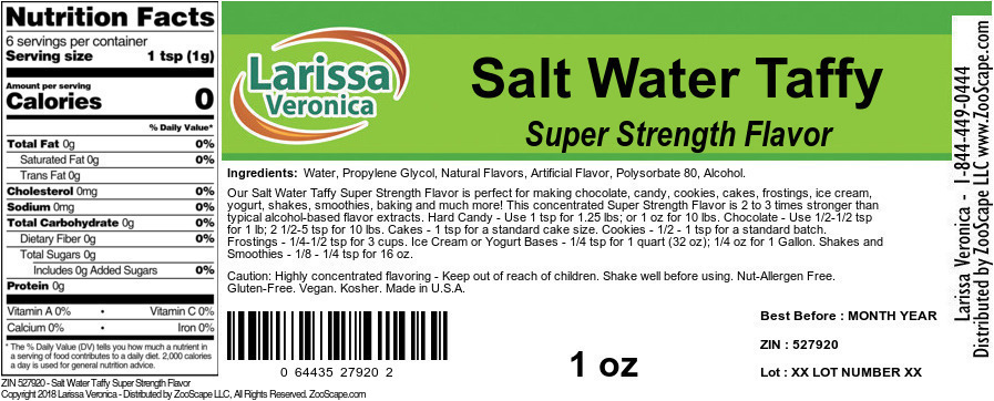 Salt Water Taffy Super Strength Flavor - Label