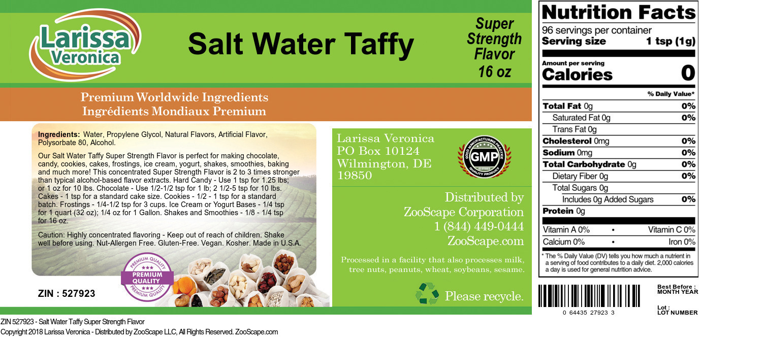 Salt Water Taffy Super Strength Flavor - Label