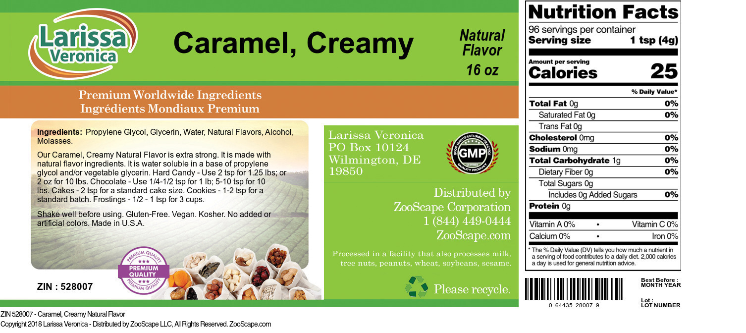 Caramel, Creamy Natural Flavor - Label