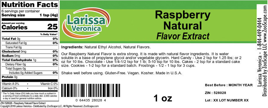 Raspberry Natural Flavor Extract - Label